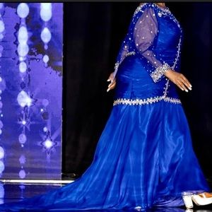 Custom Made 20/22 Plus Size Rhinestones Sequin Mesh Formal Gown with Train
